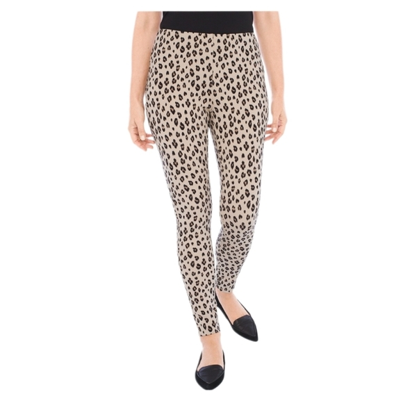 Chico's Knit Cobblestone‎ Leopard Stretch Pull-On Leggings Size 2 - Large - Picture 1 of 7
